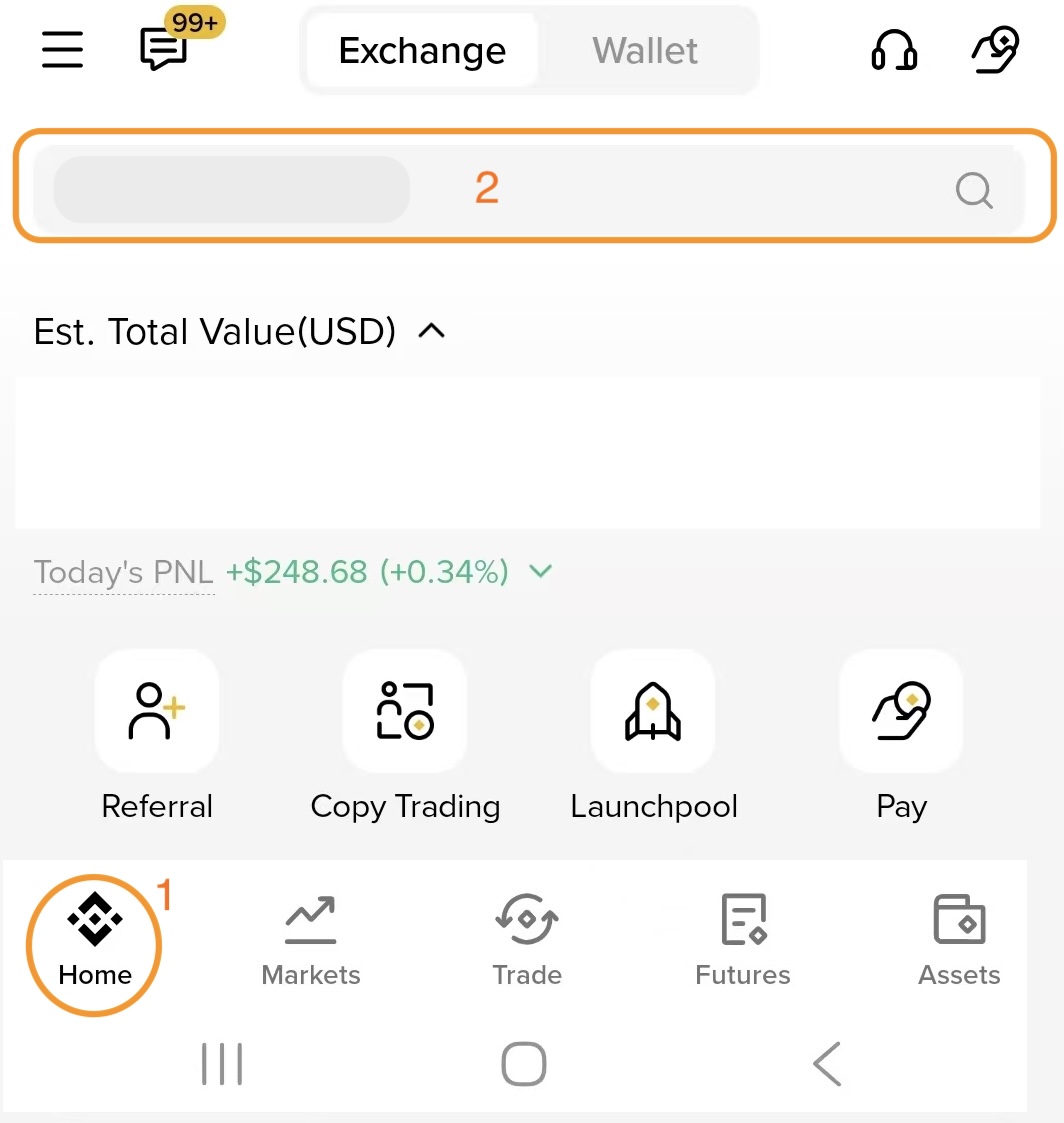 Binance APP search function